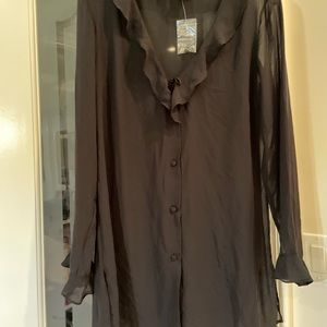 New, Victoria’s Secret Sleep Shirt Black sheer. Ruffles at neckline size L
